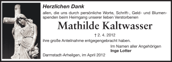 Traueranzeige von Mathilde Kaltwasser von Echo-Zeitungen (Gesamtausgabe)