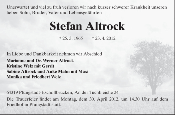 Traueranzeige von Stefan Altrock von Echo-Zeitungen (Gesamtausgabe)