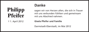 Traueranzeige von Philipp Pfeifer von Echo-Zeitungen (Gesamtausgabe)
