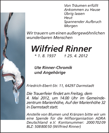 Traueranzeige von Wilfried Rinner von Echo-Zeitungen (Gesamtausgabe)