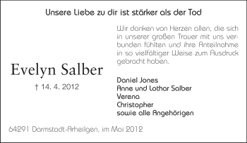 Traueranzeige von Evelyn Salber von Echo-Zeitungen (Gesamtausgabe)