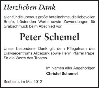 Traueranzeige von Peter Schemel von Echo-Zeitungen (Gesamtausgabe)