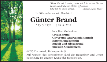 Traueranzeige von Günter Brand von Echo-Zeitungen (Gesamtausgabe)