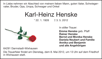 Traueranzeige von Karl-Heinz Henske von Echo-Zeitungen (Gesamtausgabe)