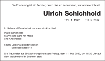Traueranzeige von Ulrich Schichhold von Echo-Zeitungen (Gesamtausgabe)