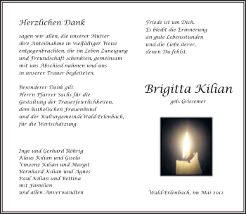 Traueranzeige von Brigitta Kilian von Starkenburger Echo, Bergsträßer Anzeiger