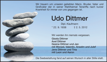 Traueranzeige von Udo Dittmer von Echo-Zeitungen (Gesamtausgabe)