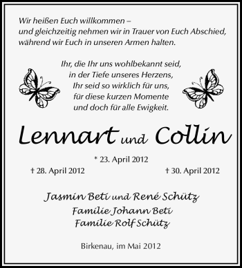 Traueranzeige von Lennart und Collin  von Odenwälder Echo