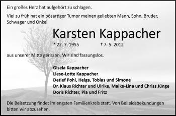 Traueranzeige von Karsten Kappacher von Echo-Zeitungen (Gesamtausgabe)