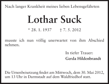 Traueranzeige von Lothar Suck von Echo-Zeitungen (Gesamtausgabe)