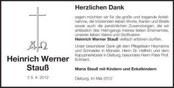 Traueranzeige von Heinrich Werner Stauß von Echo-Zeitungen (Gesamtausgabe)