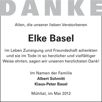 Traueranzeige von Elke Basel von Echo-Zeitungen (Gesamtausgabe)