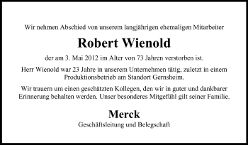 Traueranzeige von Robert Wienold von Rüsselsheimer Echo, Groß-Gerauer-Echo, Ried Echo