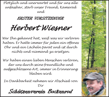 Traueranzeige von Herbert Wiesner von Echo-Zeitungen (Gesamtausgabe)