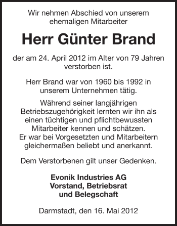 Traueranzeige von Günter Brand von Echo-Zeitungen (Gesamtausgabe)