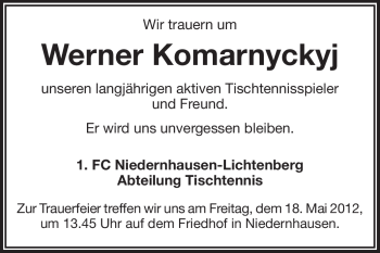 Traueranzeige von Werner Komarnyckyj von Echo-Zeitungen (Gesamtausgabe)