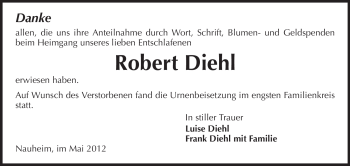 Traueranzeige von Robert Diehl von Rüsselsheimer Echo, Groß-Gerauer-Echo, Ried Echo