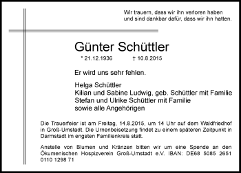 Traueranzeige von Günter Schüttler von trauer.echo-online.de