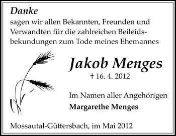 Traueranzeige von Jakob Menges von Odenwälder Echo