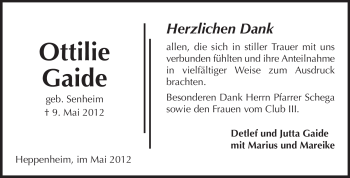 Traueranzeige von Ottilie Gaide von Starkenburger Echo