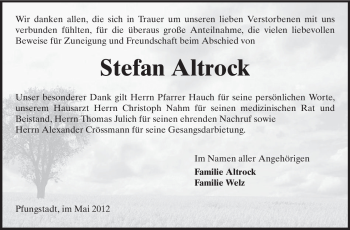 Traueranzeige von Stefan Altrock von Echo-Zeitungen (Gesamtausgabe)