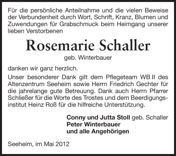 Traueranzeige von Rosemarie Schaller von Echo-Zeitungen (Gesamtausgabe)