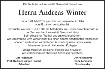 Traueranzeige von Andreas Winter von Echo-Zeitungen (Gesamtausgabe)