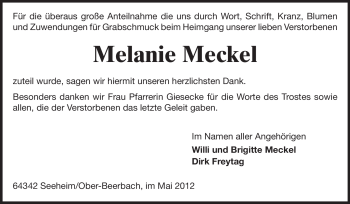 Traueranzeige von Melanie Meckel von Echo-Zeitungen (Gesamtausgabe)