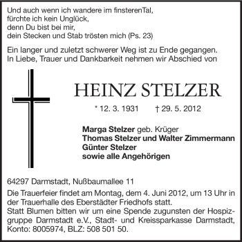 Traueranzeige von Heinz Stelzer von Echo-Zeitungen (Gesamtausgabe)