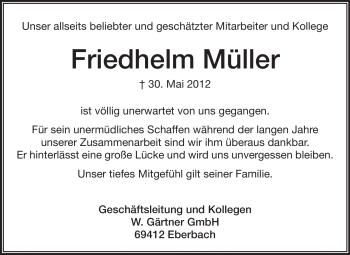 Traueranzeige von Friedhelm Müller von Odenwälder Echo