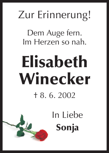 Traueranzeige von Elisabeth Winecker von Echo-Zeitungen (Gesamtausgabe)