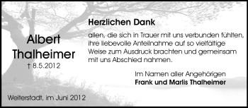 Traueranzeige von Albert Thalheimer von Echo-Zeitungen (Gesamtausgabe)