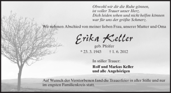 Traueranzeige von Erika Keller von Echo-Zeitungen (Gesamtausgabe)