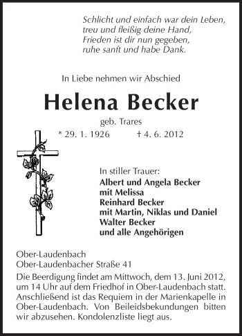 Traueranzeige von Helena Becker von Starkenburger Echo