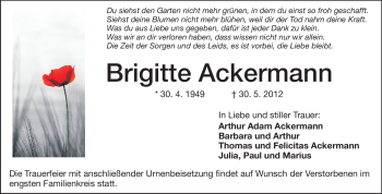 Traueranzeige von Brigitte Ackermann von Echo-Zeitungen (Gesamtausgabe)