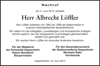 Traueranzeige von Albrecht Löffler von Starkenburger Echo