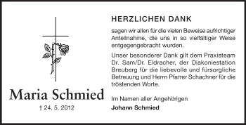 Traueranzeige von Maria Schmied von Odenwälder Echo