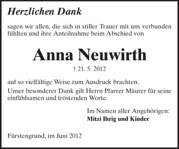 Traueranzeige von Anna Neuwirth von Odenwälder Echo