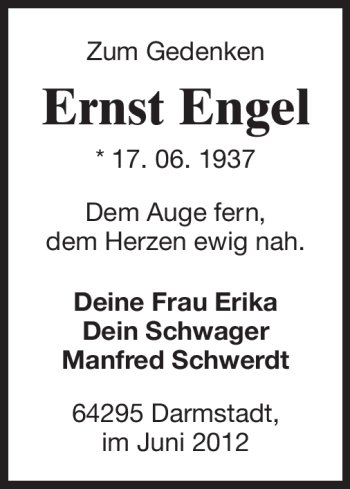 Traueranzeige von Ernst Engel von Echo-Zeitungen (Gesamtausgabe)