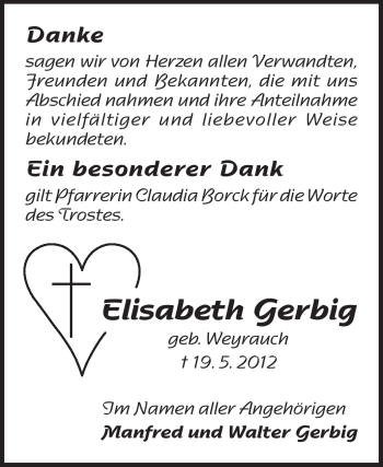 Traueranzeige von Elisabeth Gerbig von Odenwälder Echo