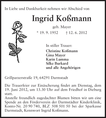 Traueranzeige von Ingrid Koßmann von Echo-Zeitungen (Gesamtausgabe)