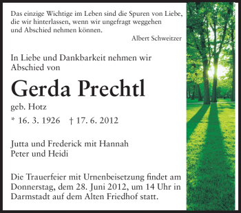 Traueranzeige von Gerda Prechtl von Echo-Zeitungen (Gesamtausgabe)