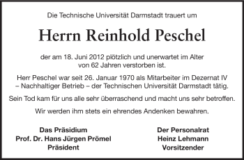 Traueranzeige von Reinhold Peschel von Echo-Zeitungen (Gesamtausgabe)