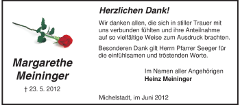 Traueranzeige von Margarethe Meininger von Odenwälder Echo