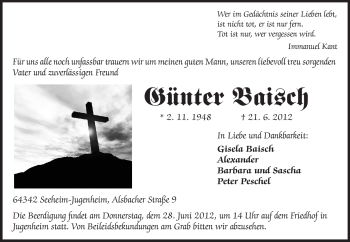 Traueranzeige von Günter Baisch von Echo-Zeitungen (Gesamtausgabe)