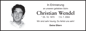 Traueranzeige von Christian Wendel von Echo-Zeitungen (Gesamtausgabe)