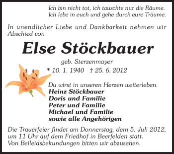 Traueranzeige von Else Stöckbauer von Odenwälder Echo