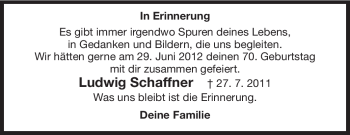 Traueranzeige von Ludwig Schaffner von Rüsselsheimer Echo, Groß-Gerauer-Echo, Ried Echo