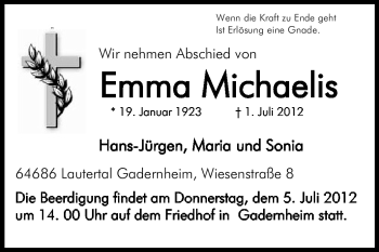 Traueranzeige von Emma Michaelis von Starkenburger Echo
