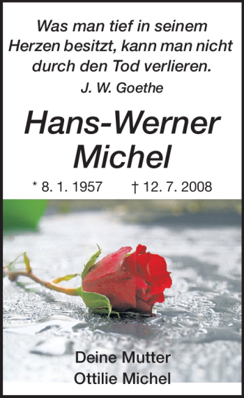 Traueranzeige von Hans-Werner Michel von Darmstädter Echo, Odenwälder Echo, Rüsselsheimer Echo, Groß-Gerauer-Echo, Ried Echo
